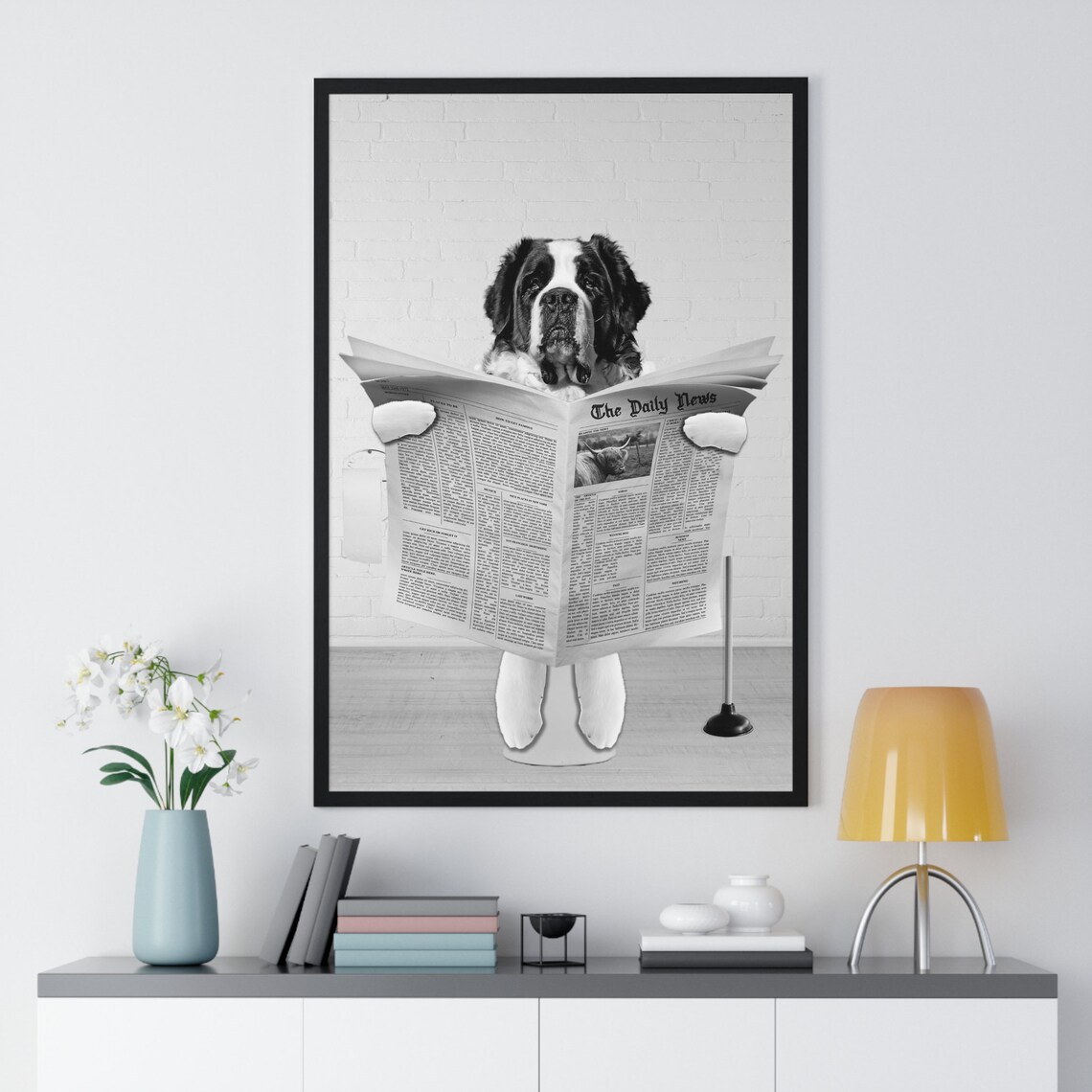 Saint Bernard Art Funny Bathroom Print Toilet Poster Bathroom Art Saint Bernard Black And White - Image 2