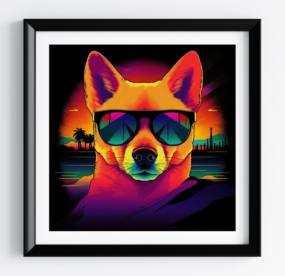 Shiba Inu Pyramid City Skyline Cool Sunglasses Retro Dog Poster