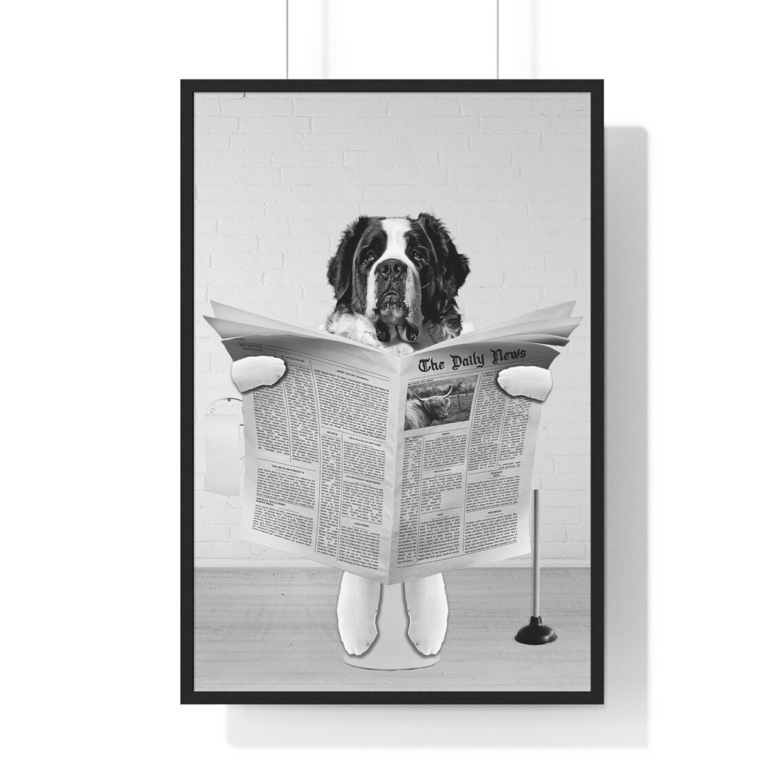 Saint Bernard Art Funny Bathroom Print Toilet Poster Bathroom Art Saint Bernard Black And White