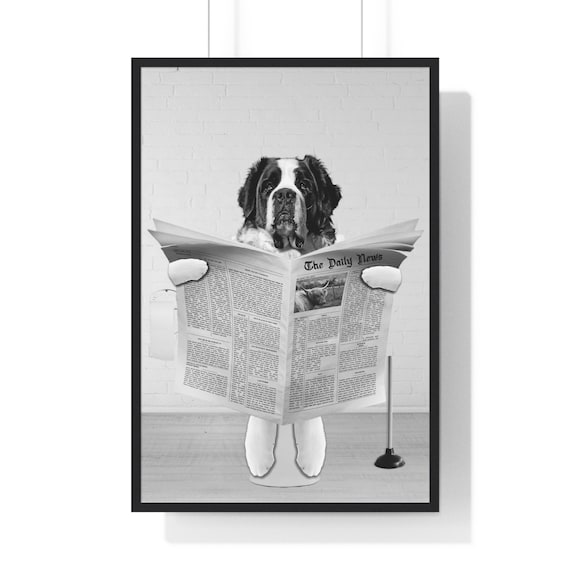Saint Bernard Art Funny Bathroom Print Toilet Poster Bathroom Art Saint Bernard Black And White