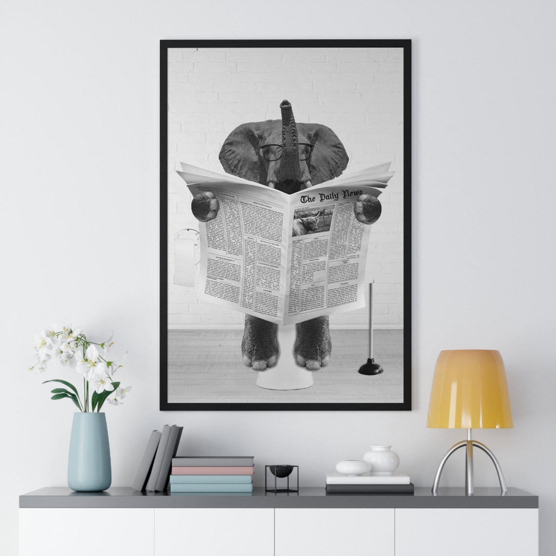 Elephant Wearing Glasses Reading Newspaper While On Toilet Poster - Image 2