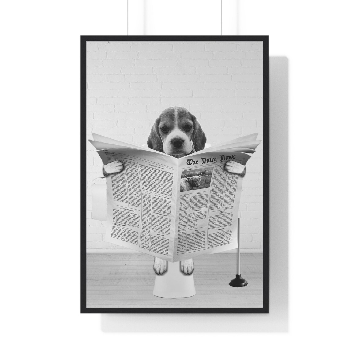 Funny Beagle Puppy Reading The Daily News On The Toilet Poster