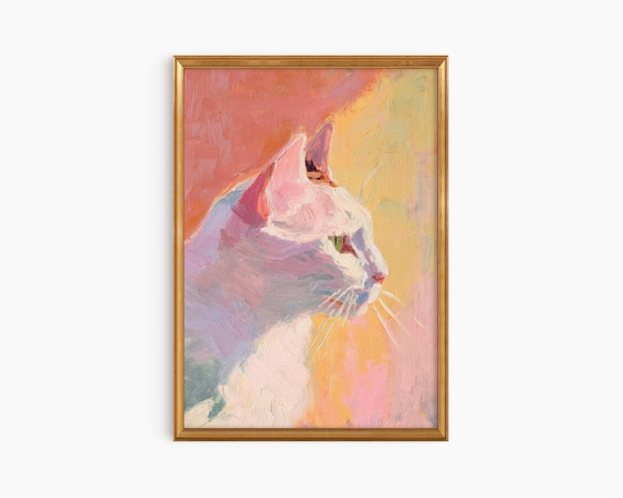 Framed Pastel Cat Portrait Minimalist Fine Art Print