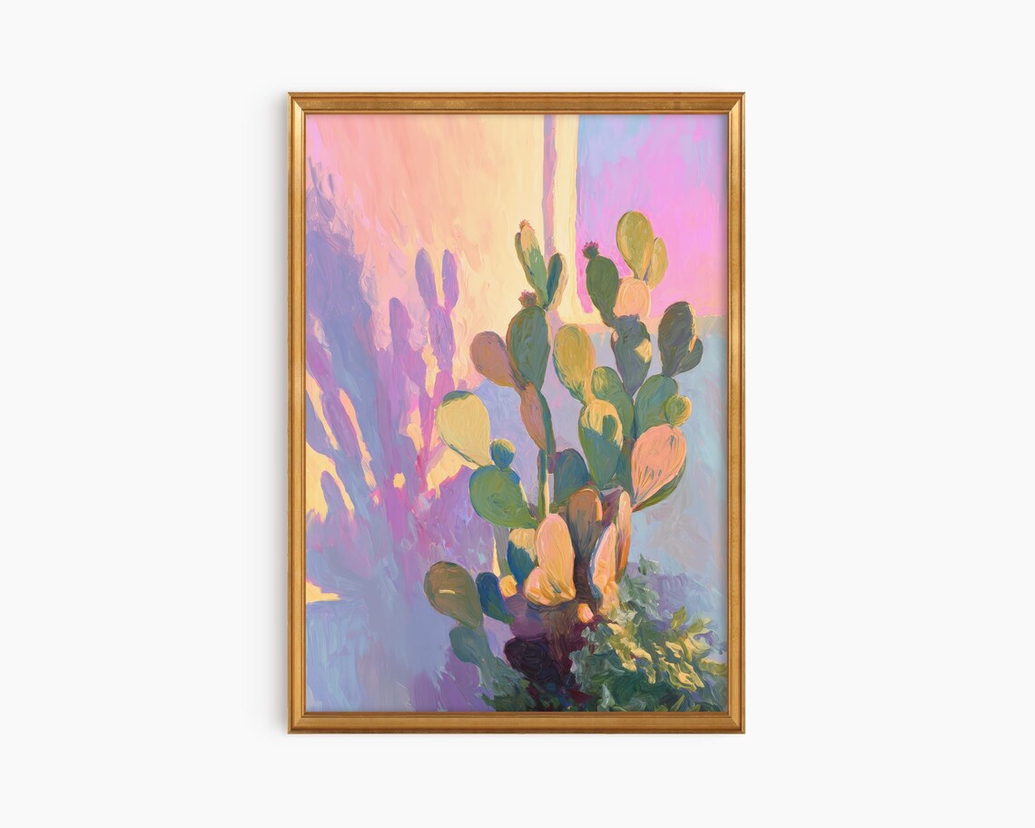 Cactus Art Print, Pastel Oil Painting