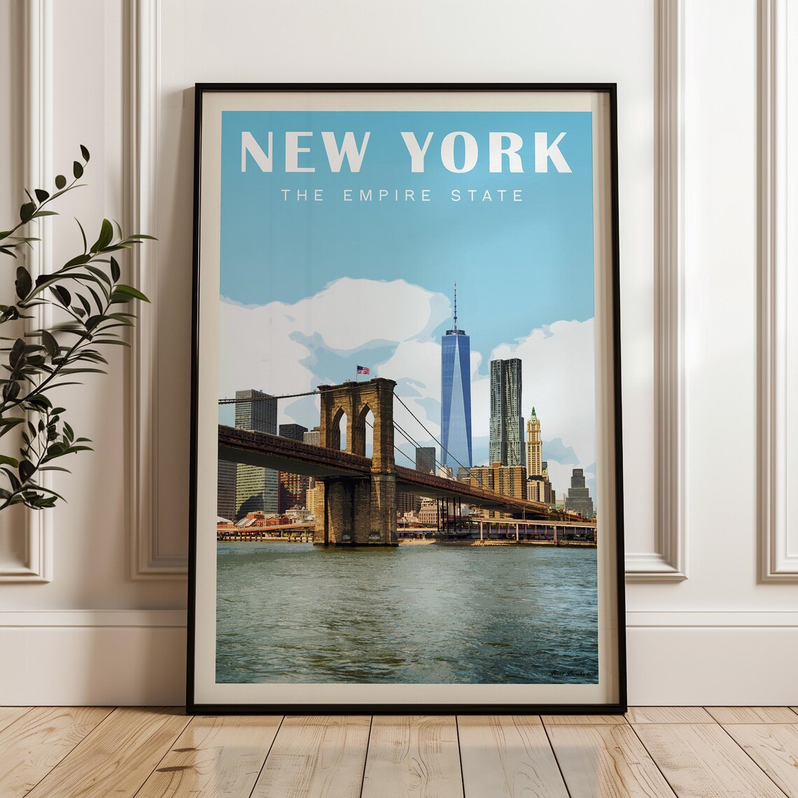 New York City Skyline, Brooklyn Bridge Poster Print
