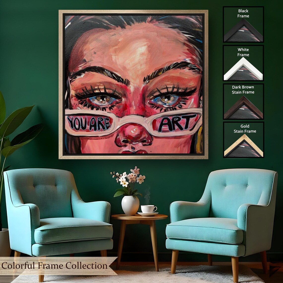 You Are Art Pop Art Woman Portrait Glasses Bold Pink Art Poster - Image 2