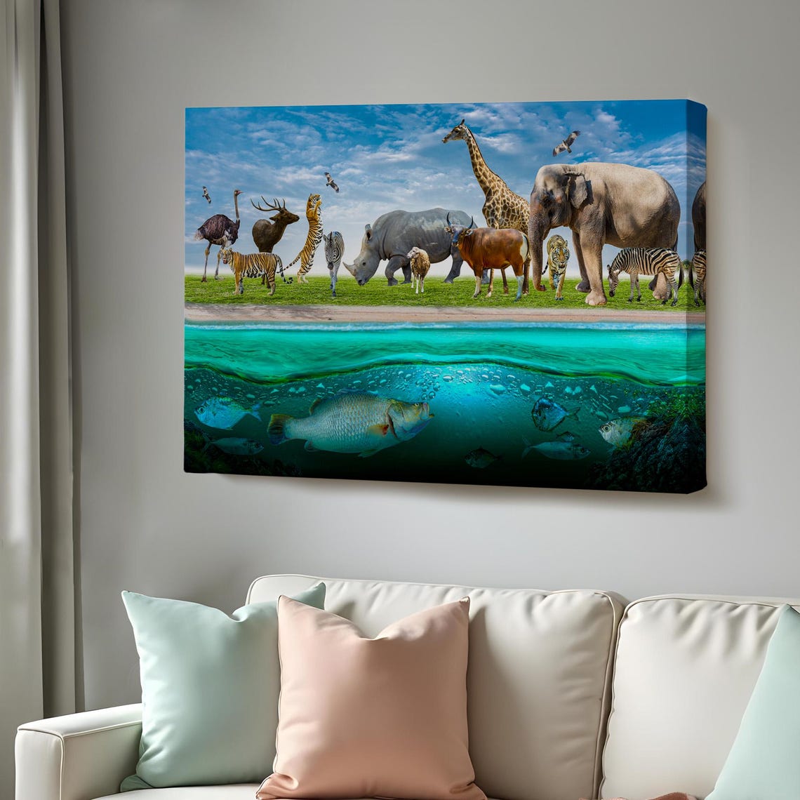 Wildlife Animals Kingdom Elephant Giraffe Zebra Fish Collage Poster