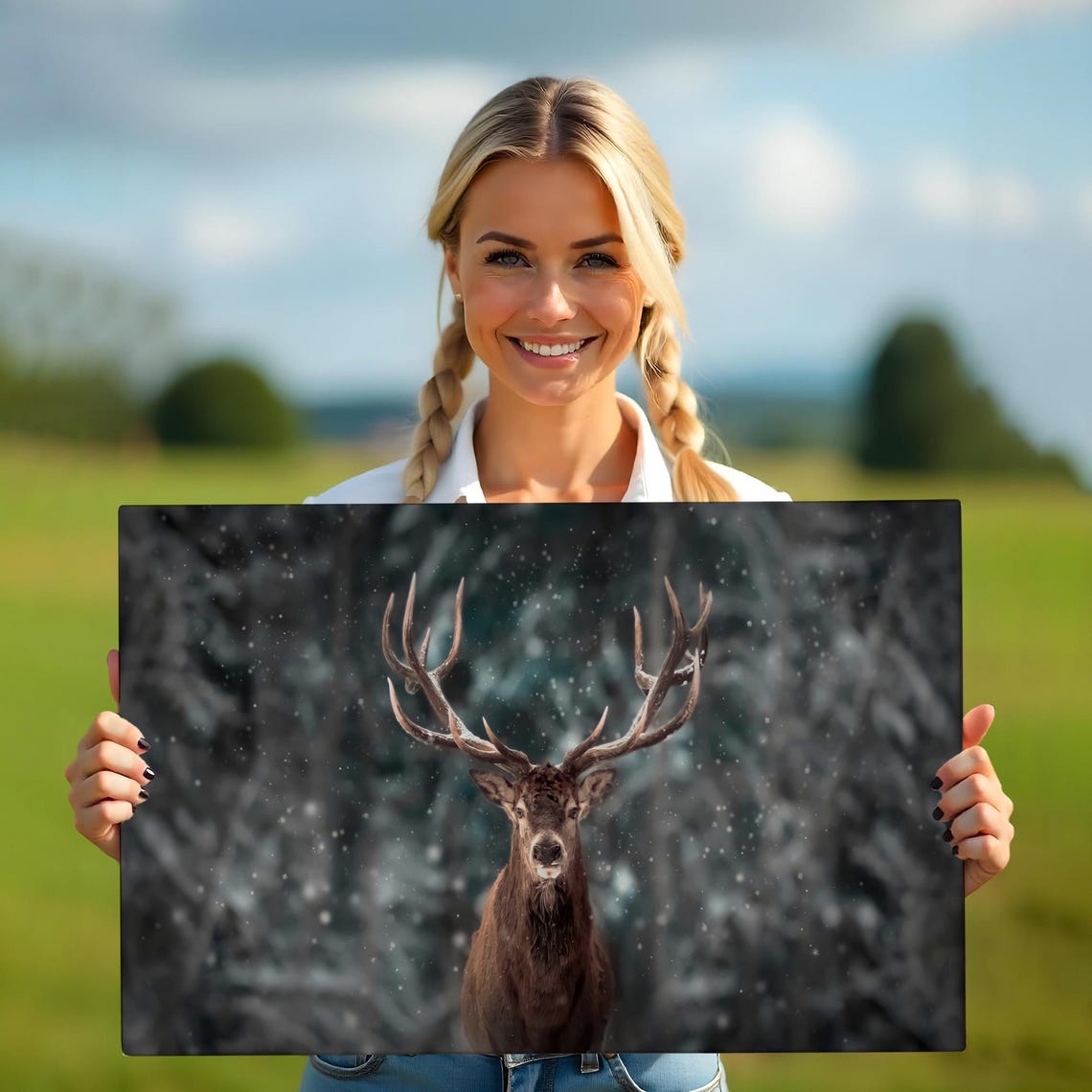 Majestic Stag in Snowy Forest Winter Wildlife Photography Poster - Image 5