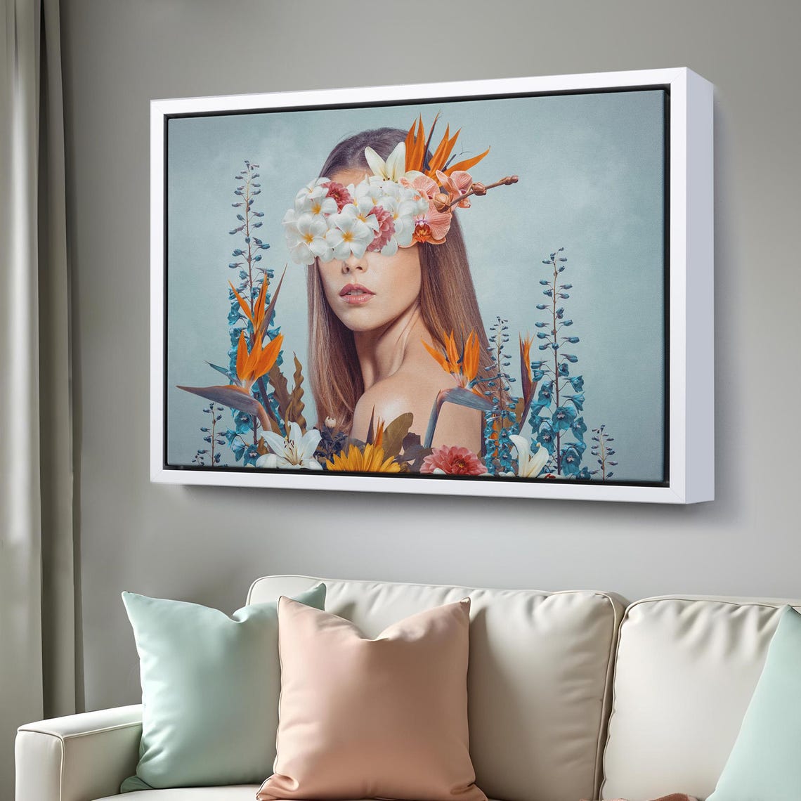 Surreal Floral Blindfold Woman Portrait Botanical Art Poster - Image 3