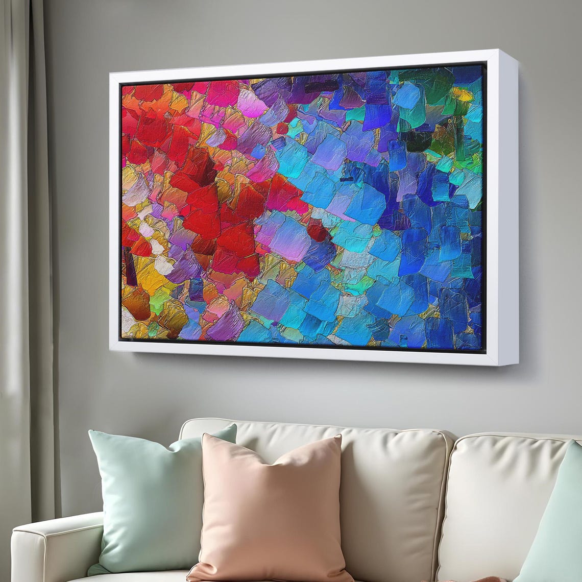 Abstract Heart Mosaic Red Blue Impasto Texture Modern Art Poster - Image 3