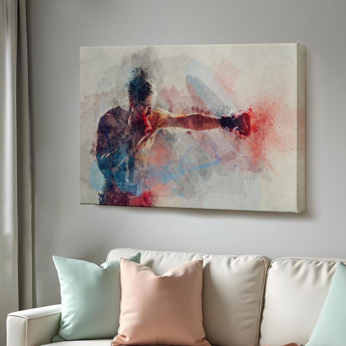 Boxer Throwing Punch Watercolor Red Gloves Sports Action Poster