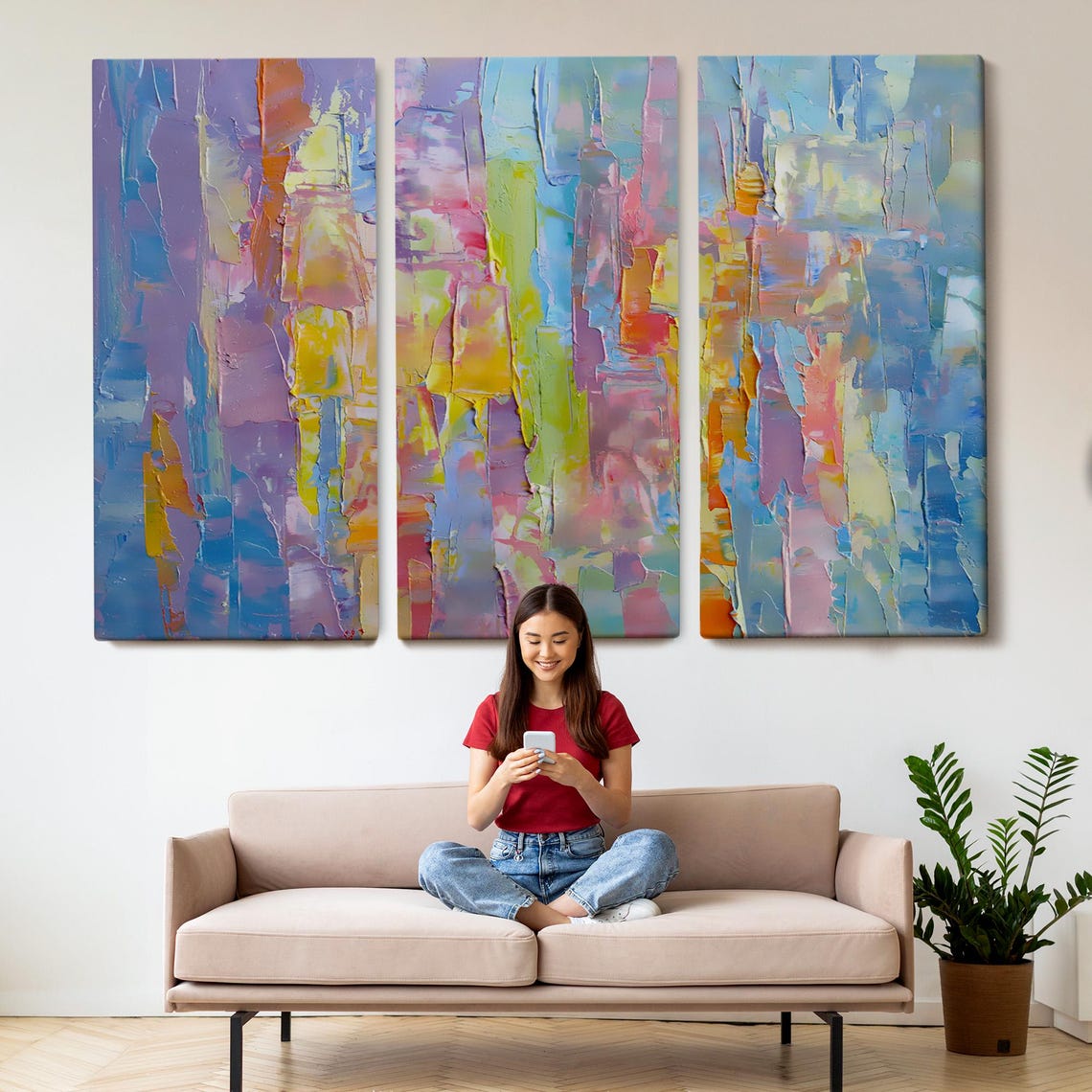 Pastel Abstract Impasto Texture Lavender Blue Yellow Modern Art Print - Image 2