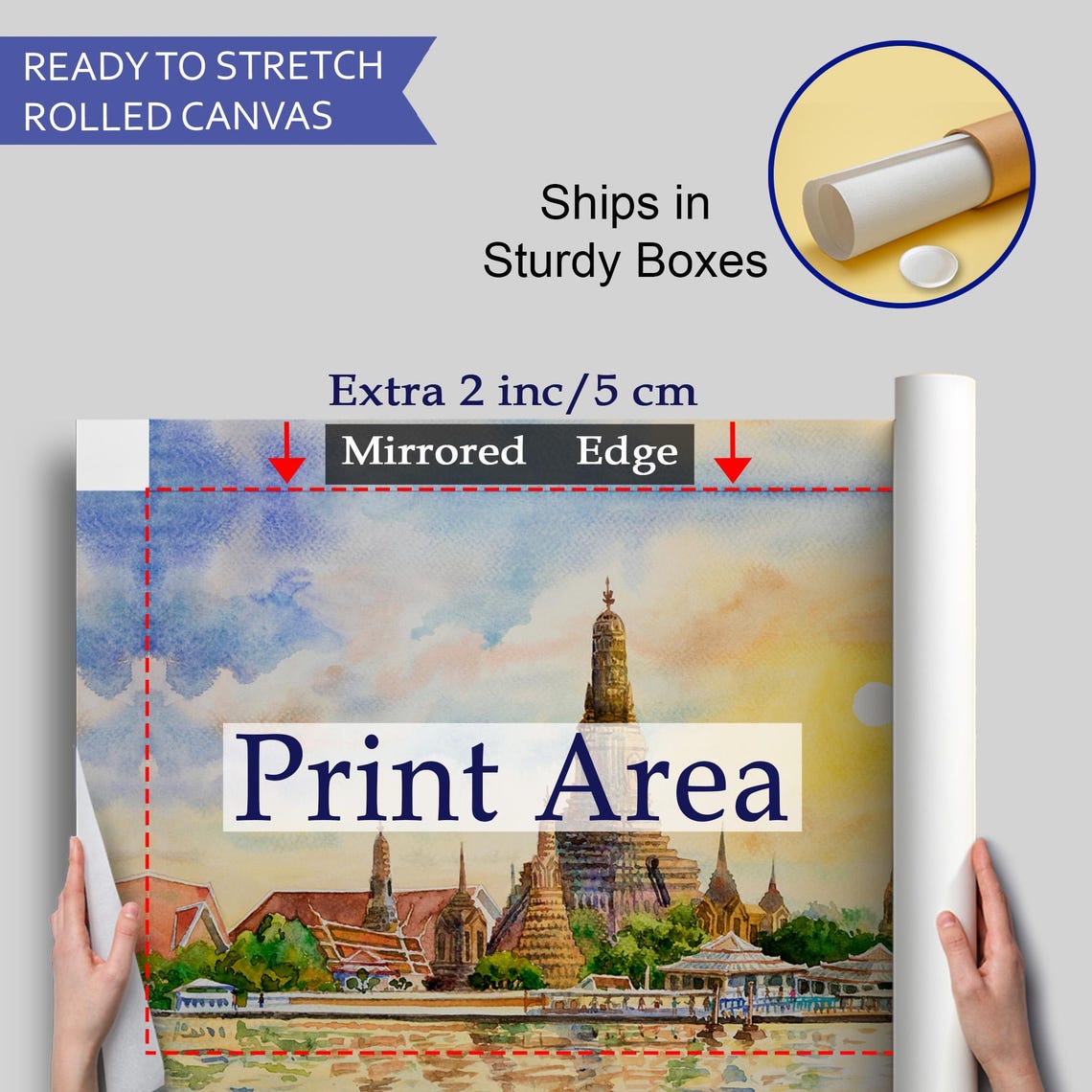Bangkok Wat Arun Temple Riverside Sunset Watercolor Thailand Poster - Image 4