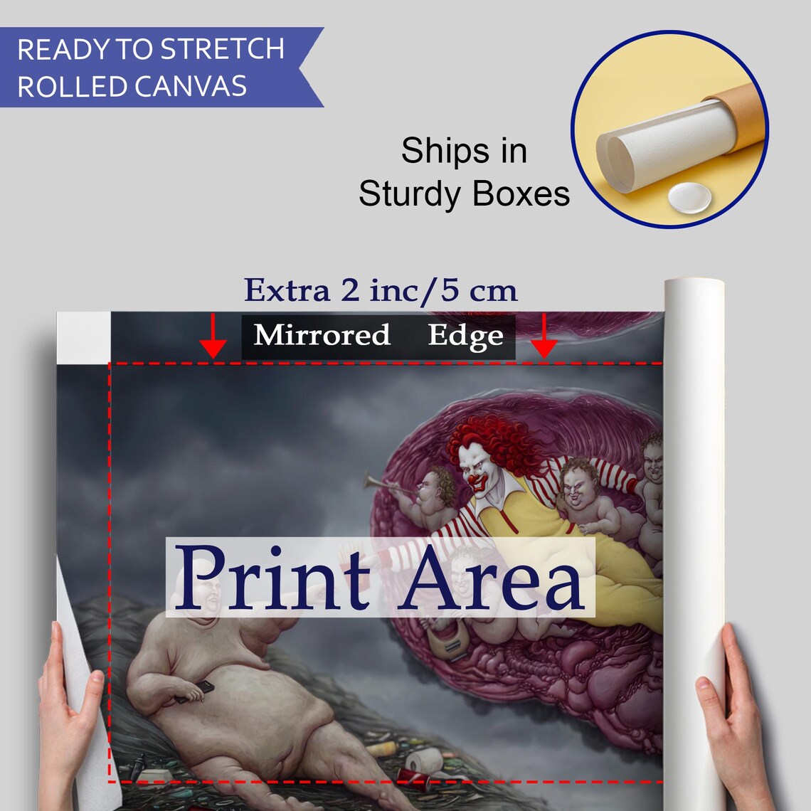 Painting Highlighting The Capitalism Of The Era With The Theme Of Adams Gods Hand Large Wall Art Religious Print - Image 4