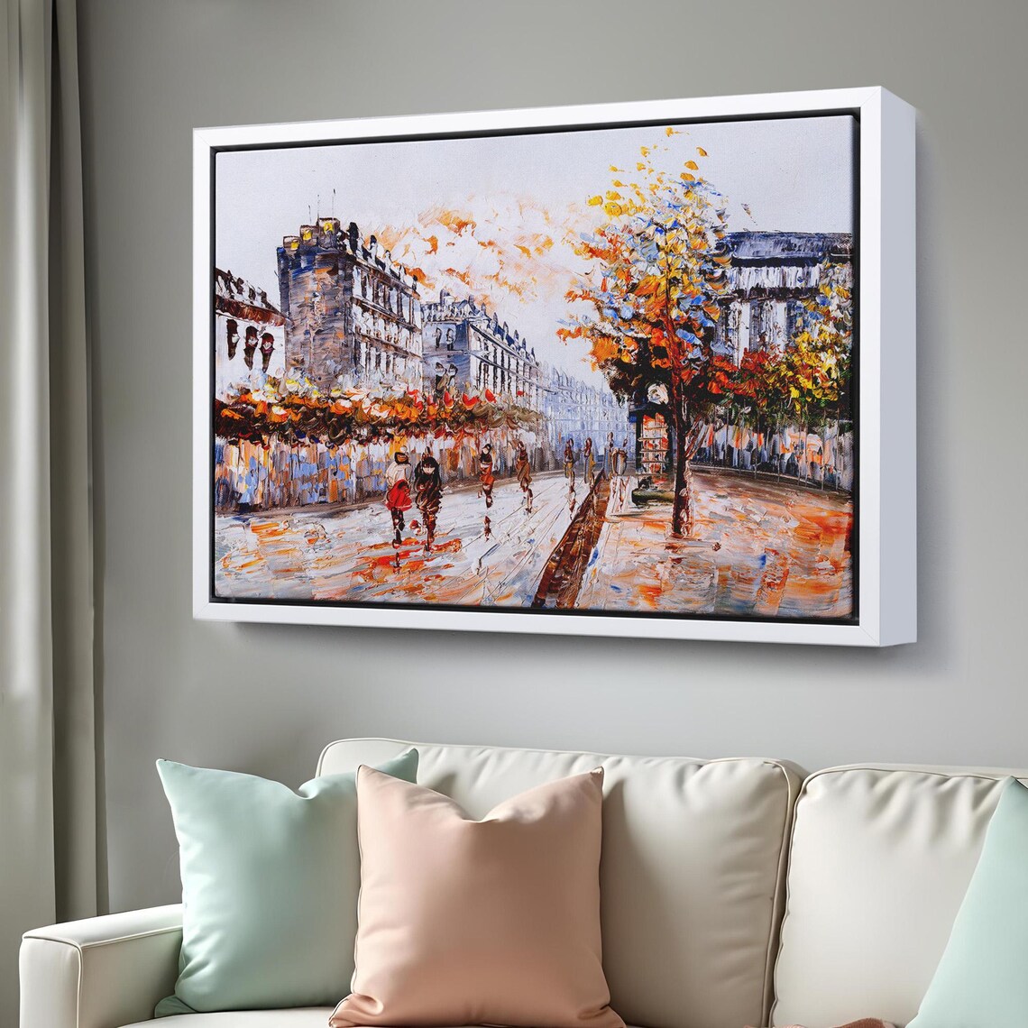 Paris Old Town Street Oil Painting Rainy Day Autumn Scene Poster - Image 3