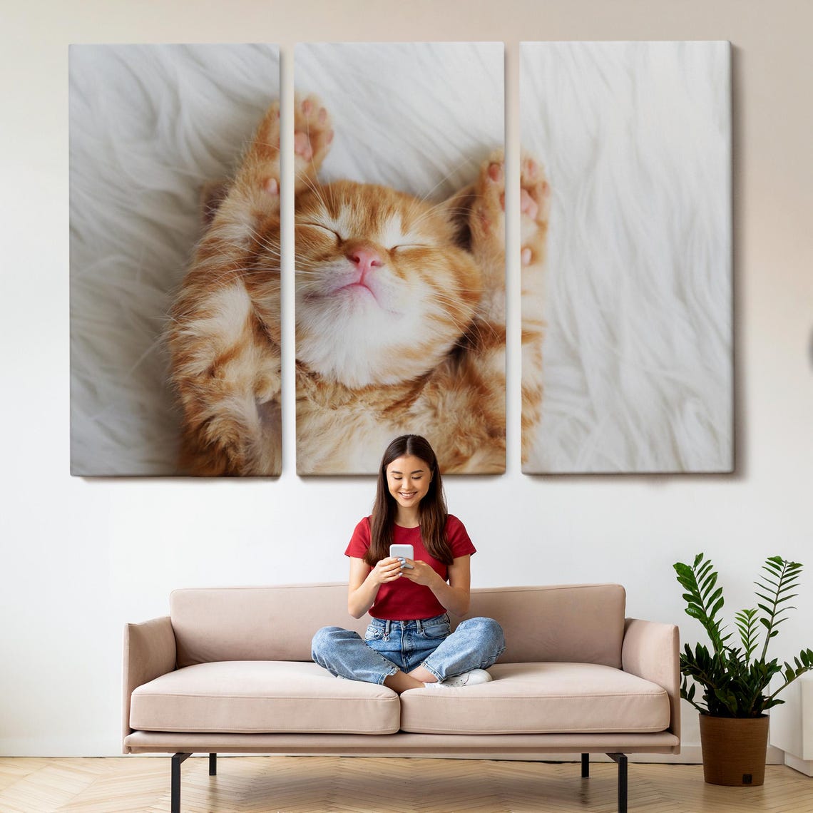 Ginger Kitten Lying On Back Paws Up White Fur Cute Cat Photo Poster - Image 2