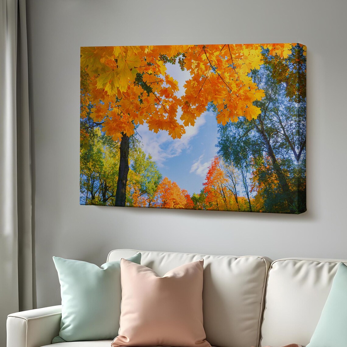 Golden Maple Canopy Autumn Leaves Blue Sky Nature Photography Poster
