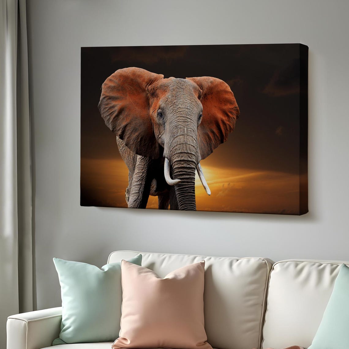African Elephant Portrait Golden Sunset Dramatic Wildlife Photo Poster