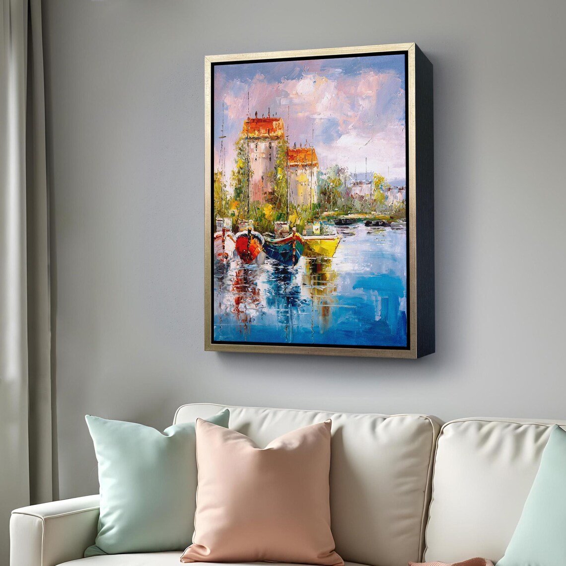 Impressionist Harbor Colorful Boats Old Town Waterfront Art Poster - Image 4