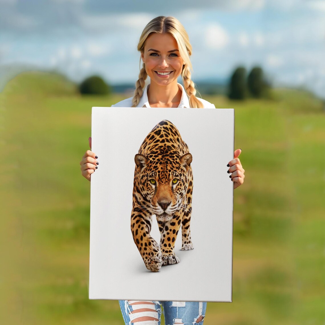 Leopard Walking Forward White Background Realistic Big Cat Wildlife Wall Art Print - Image 5