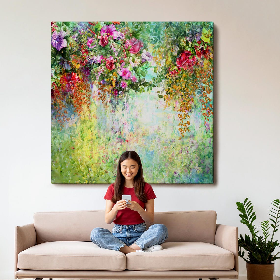 Dreamy Cascading Flowers Watercolor Garden Bright Impressionist Poster - Image 3