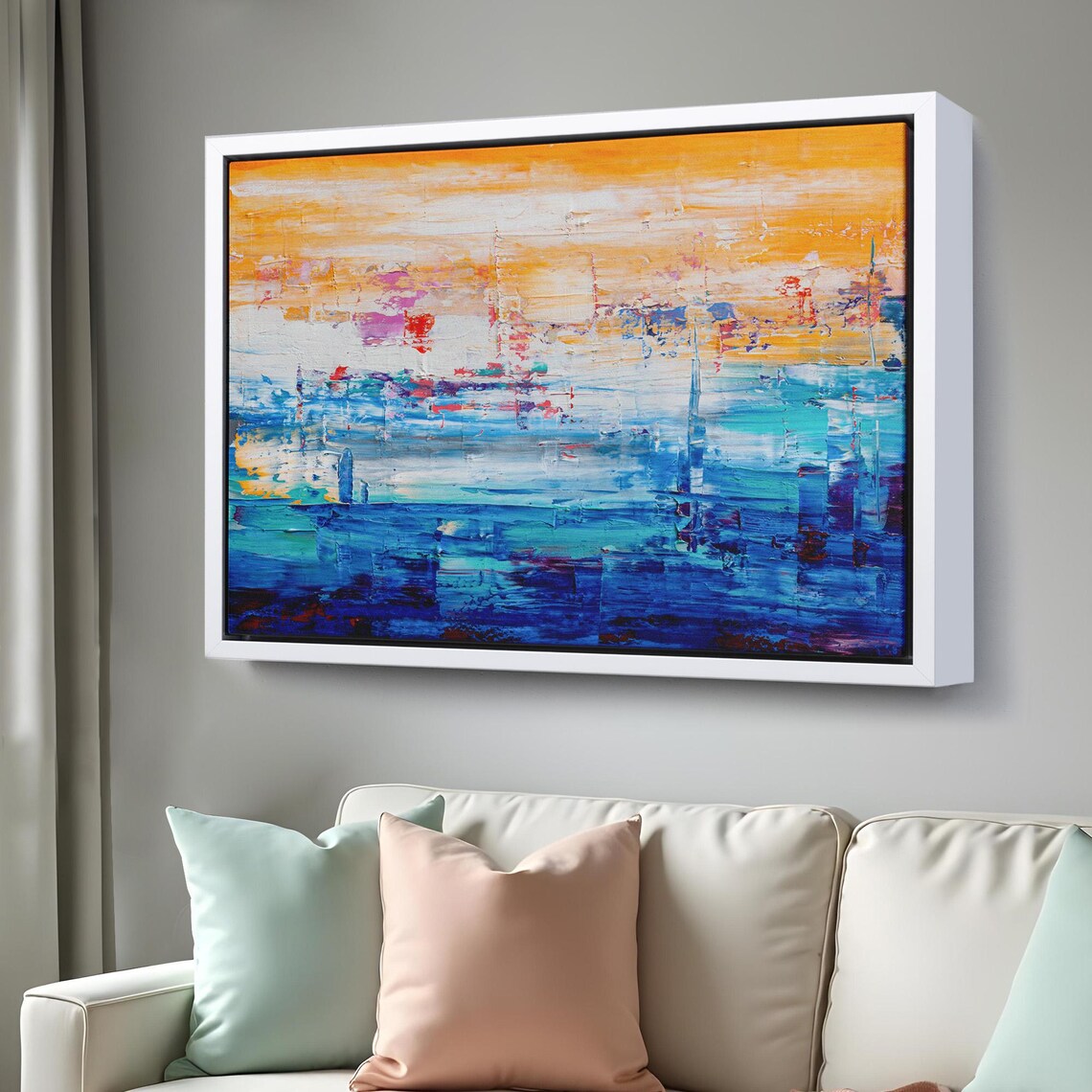 Abstract Orange Blue Seascape Oil Painting Textured Modern Art Poster - Image 3