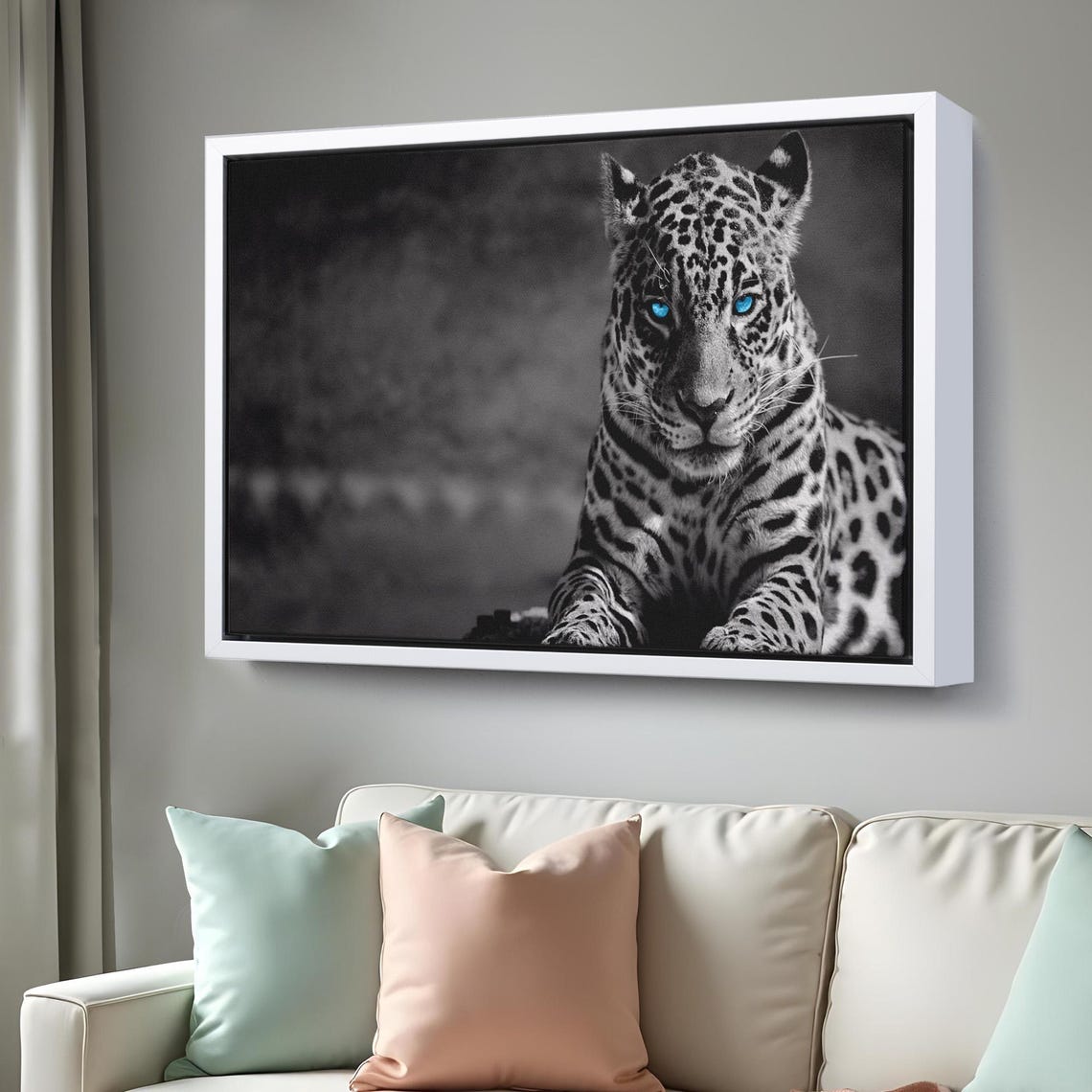 Jaguar With Striking Blue Eyes Black And White Wildlife Photo Poster - Image 3