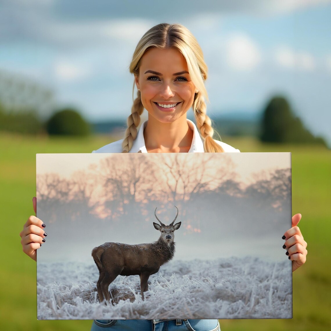 Majestic Deer Stag in Frosty Winter Morning Mist Wildlife Photography Poster - Image 5