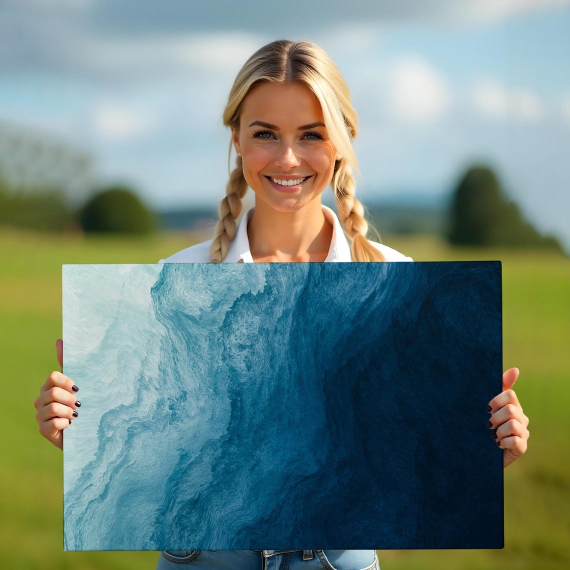 Ocean Layers Aerial Blue Gradient Abstract Waves Modern Poster - Image 5
