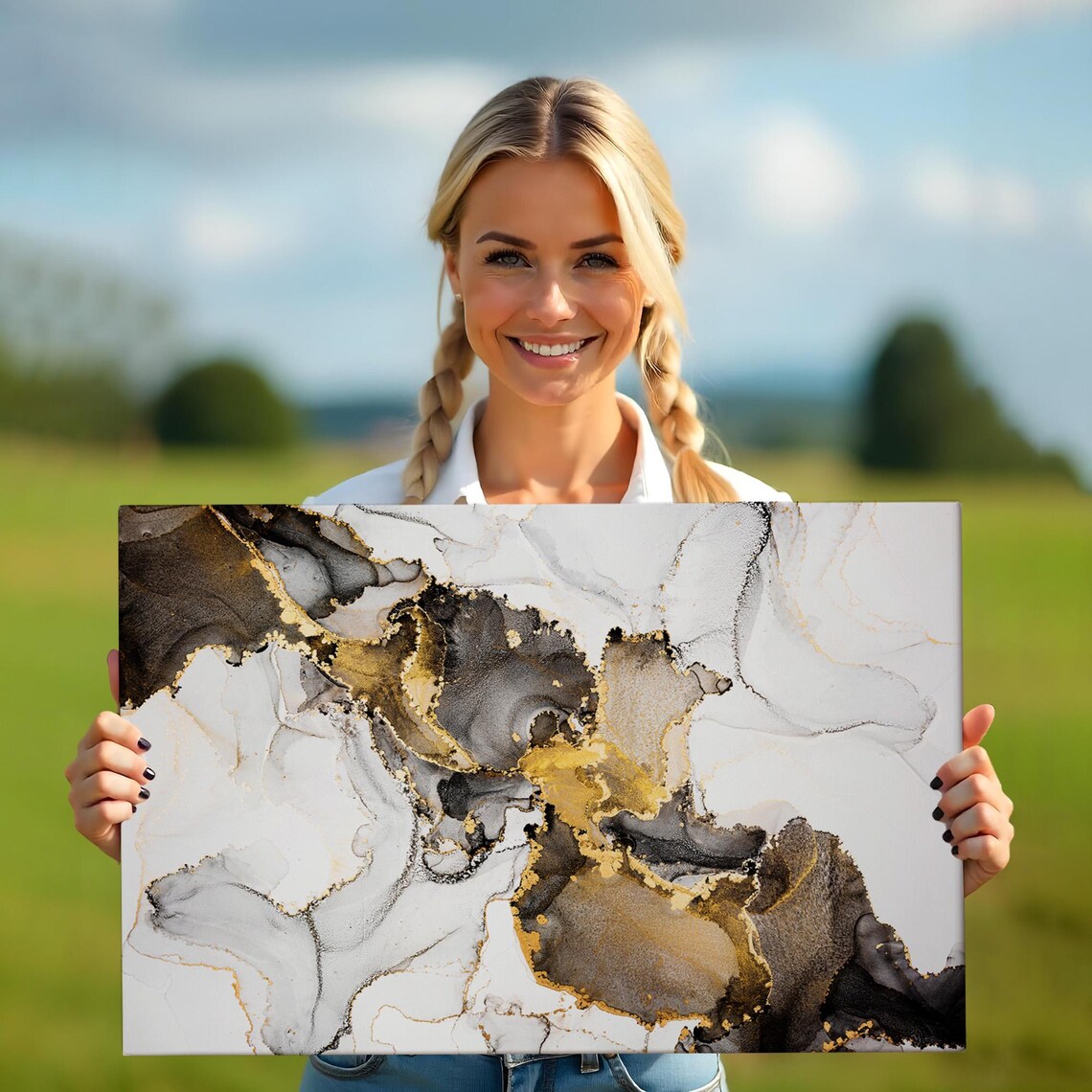 Gray Black White Marble Gold Veins Abstract Luxury Art Poster - Image 5