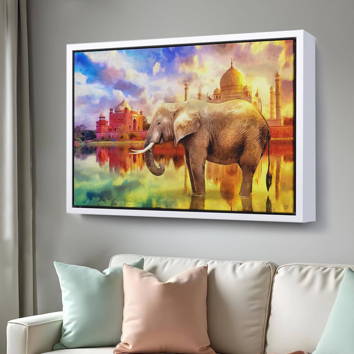 Elephant Taj Mahal India Sunset Watercolor Landmark Art Print - Image 3