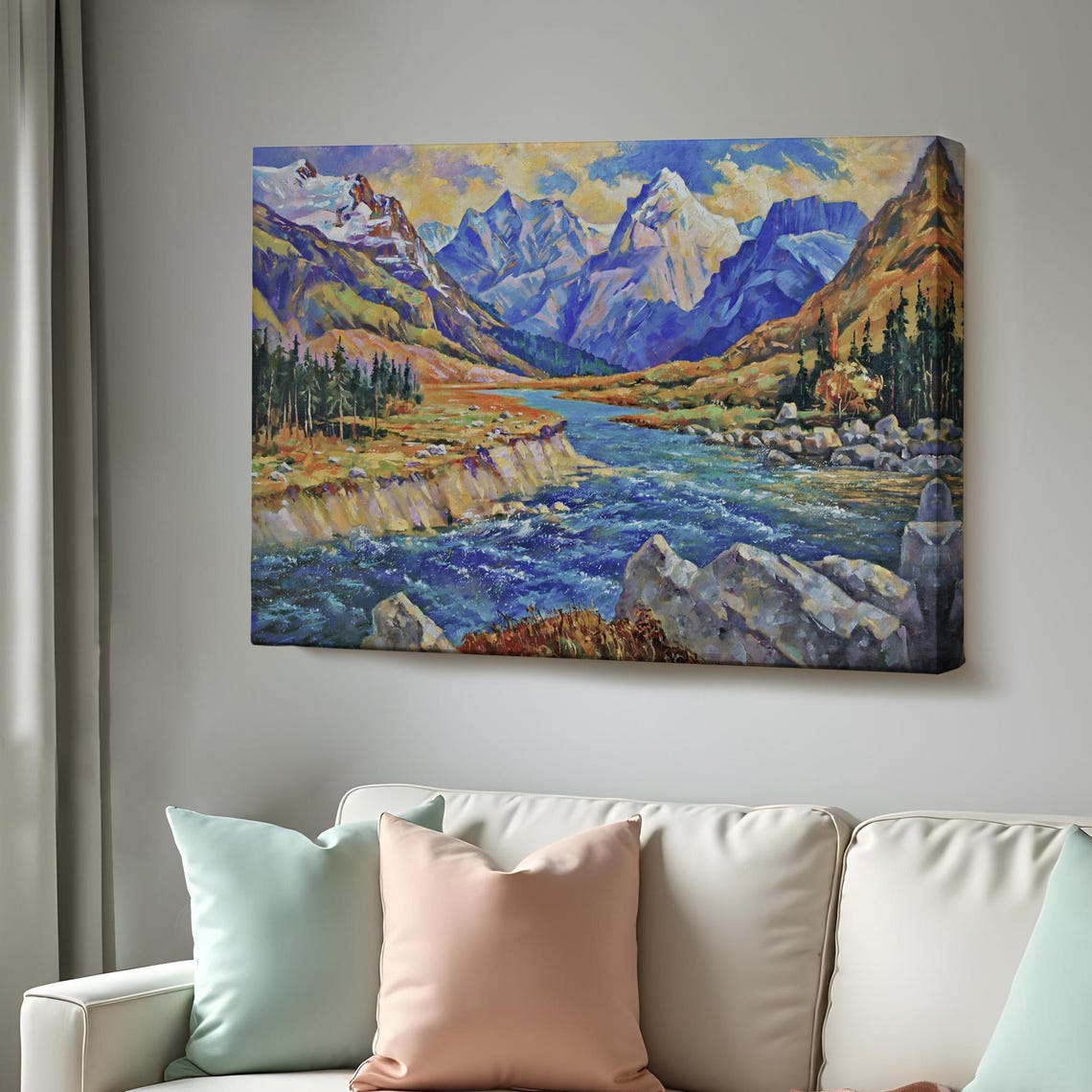 Caucasus Mountains View Oil Painting Style Decorative Art Nature Decor Nature Print Nature Wall Decor