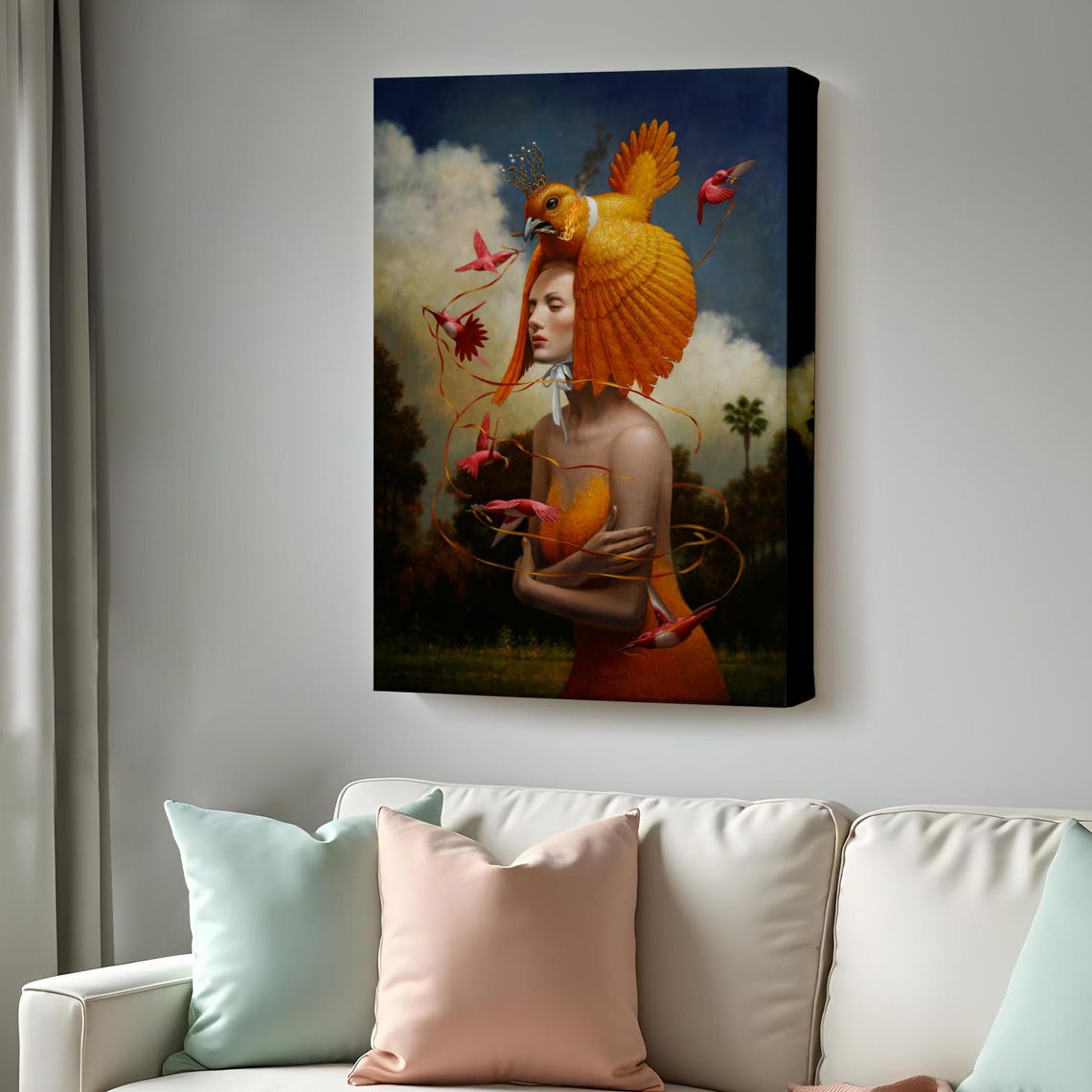 Surreal Oil Painting Of A Woman Bird By Steven Kenny Painting Large Wall Art Surreal Wall Art Surreal Print