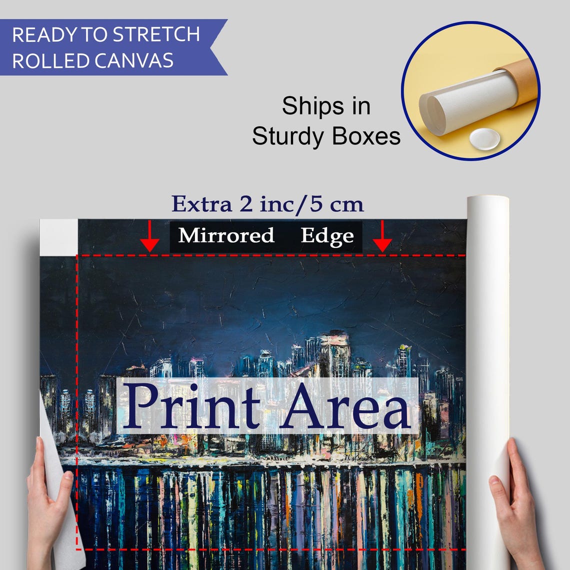 Coastal City Skyline Night Lights Water Reflection Canvas Poster - Image 4