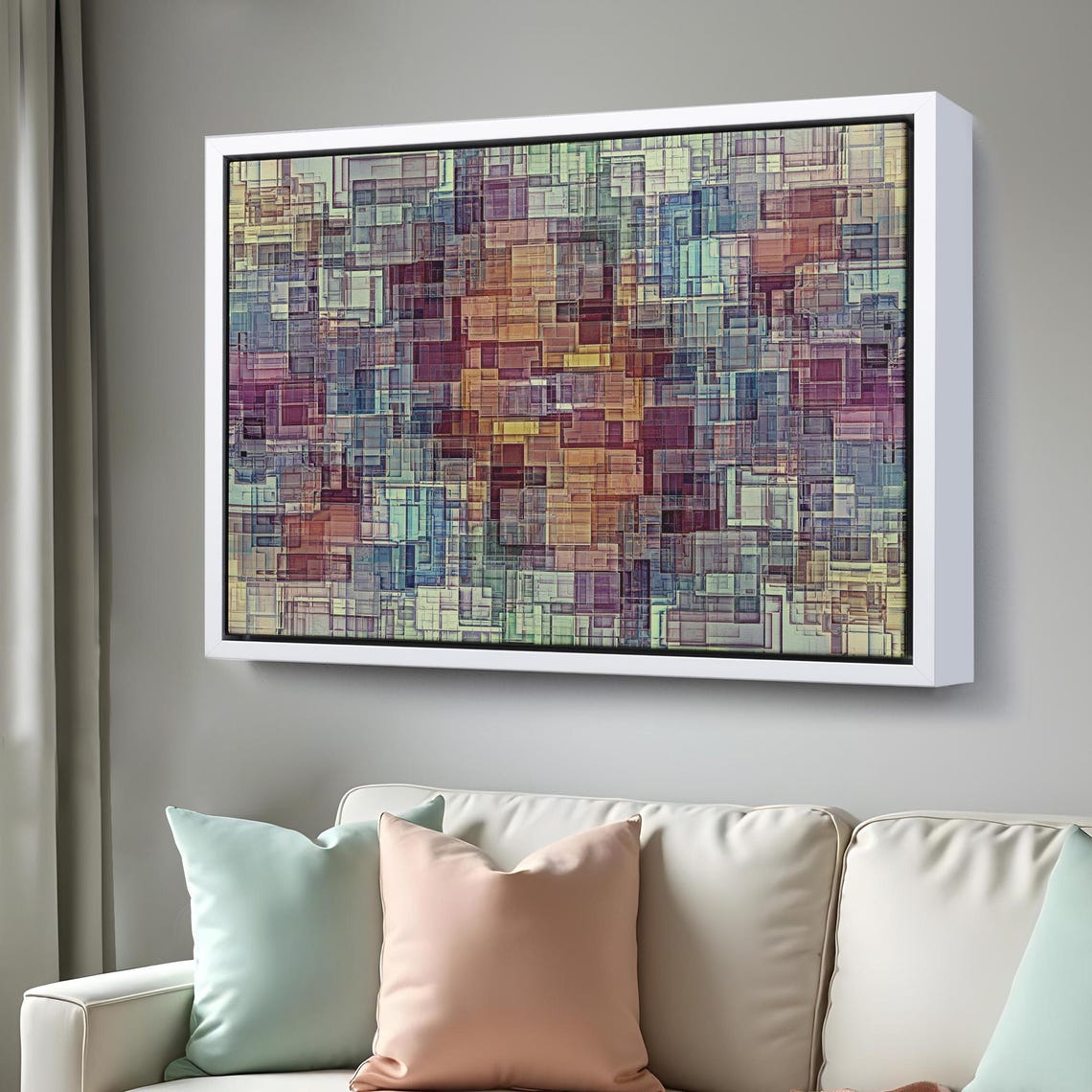 Geometric Mosaic Abstract Rectangles Muted Color Modern Wall Art - Image 3