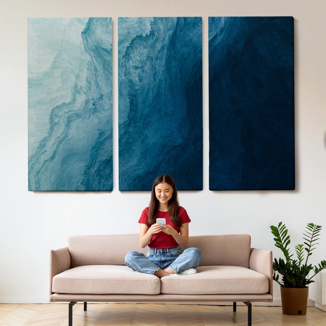 Ocean Layers Aerial Blue Gradient Abstract Waves Modern Poster - Image 2