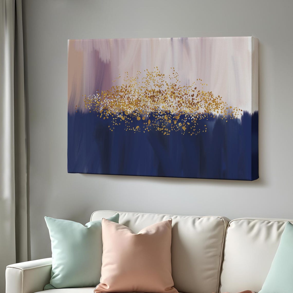 Navy Blue Blush Gold Dust Abstract Modern Elegant Art Poster