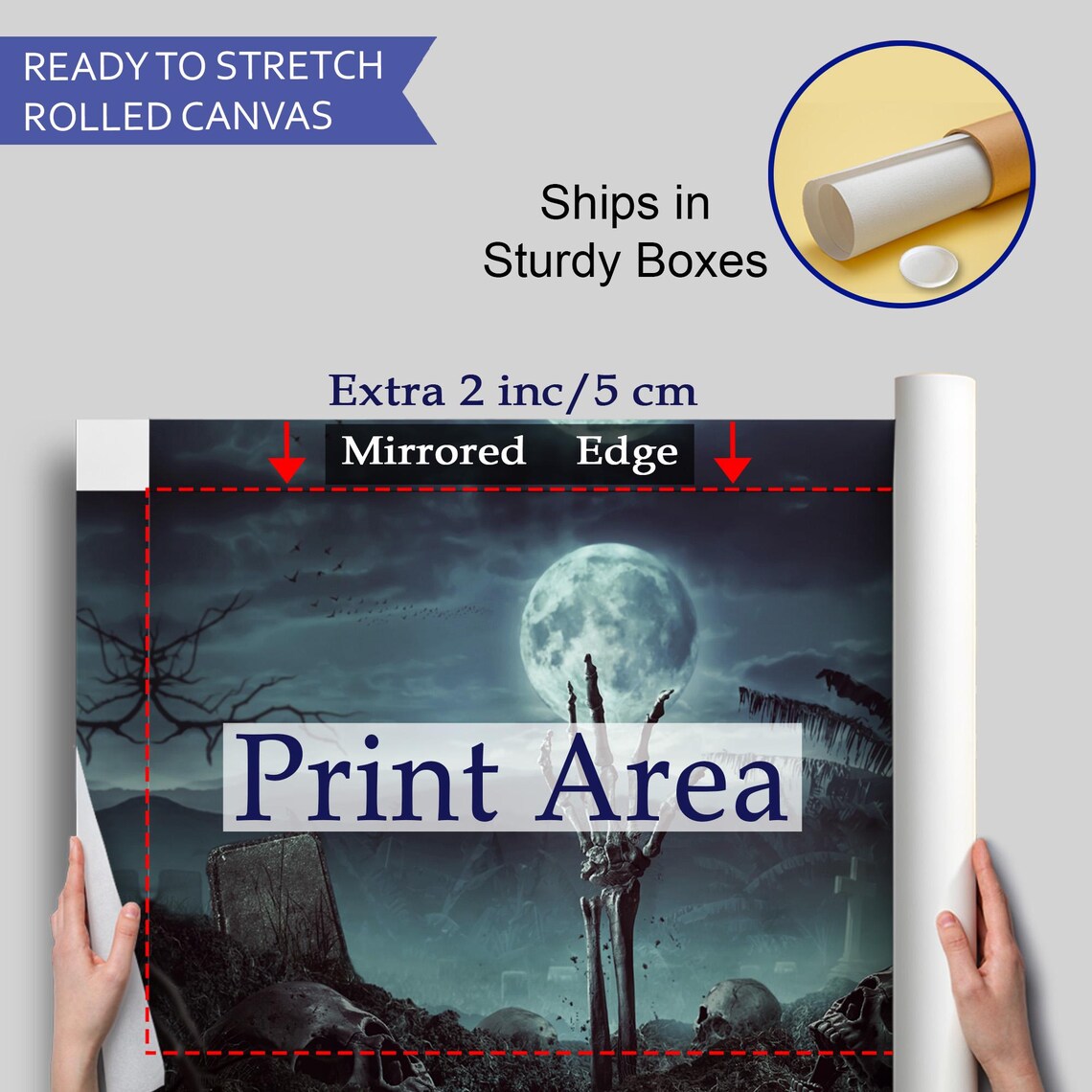 Skeleton Hand Graveyard Skulls Full Moon Dark Horror Night Wall Art Poster - Image 4