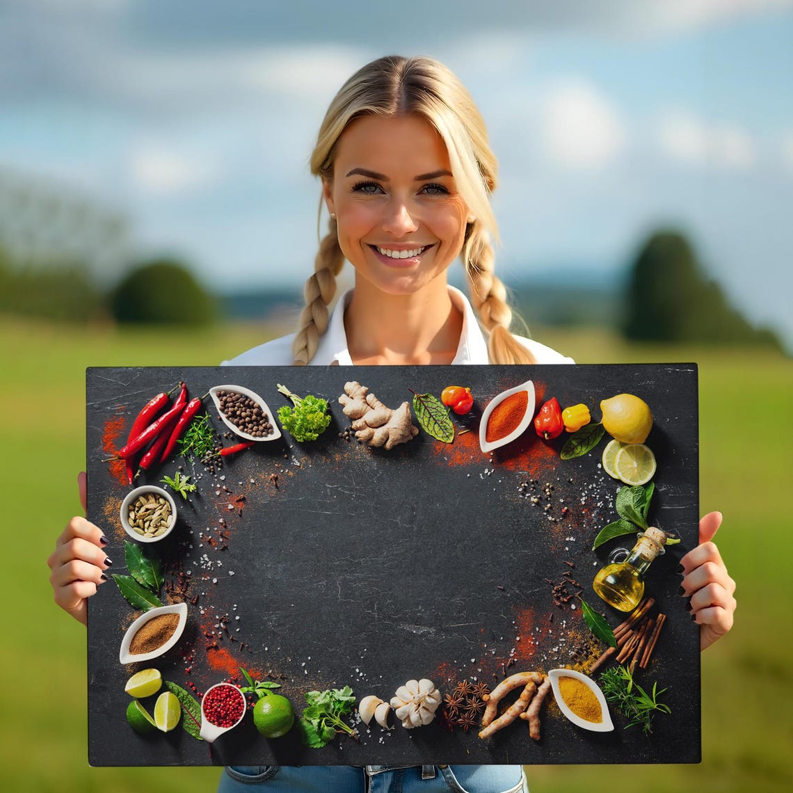 Spices On Dark Slate Flat Lay Photography Kitchen Wall Art Print - Image 5