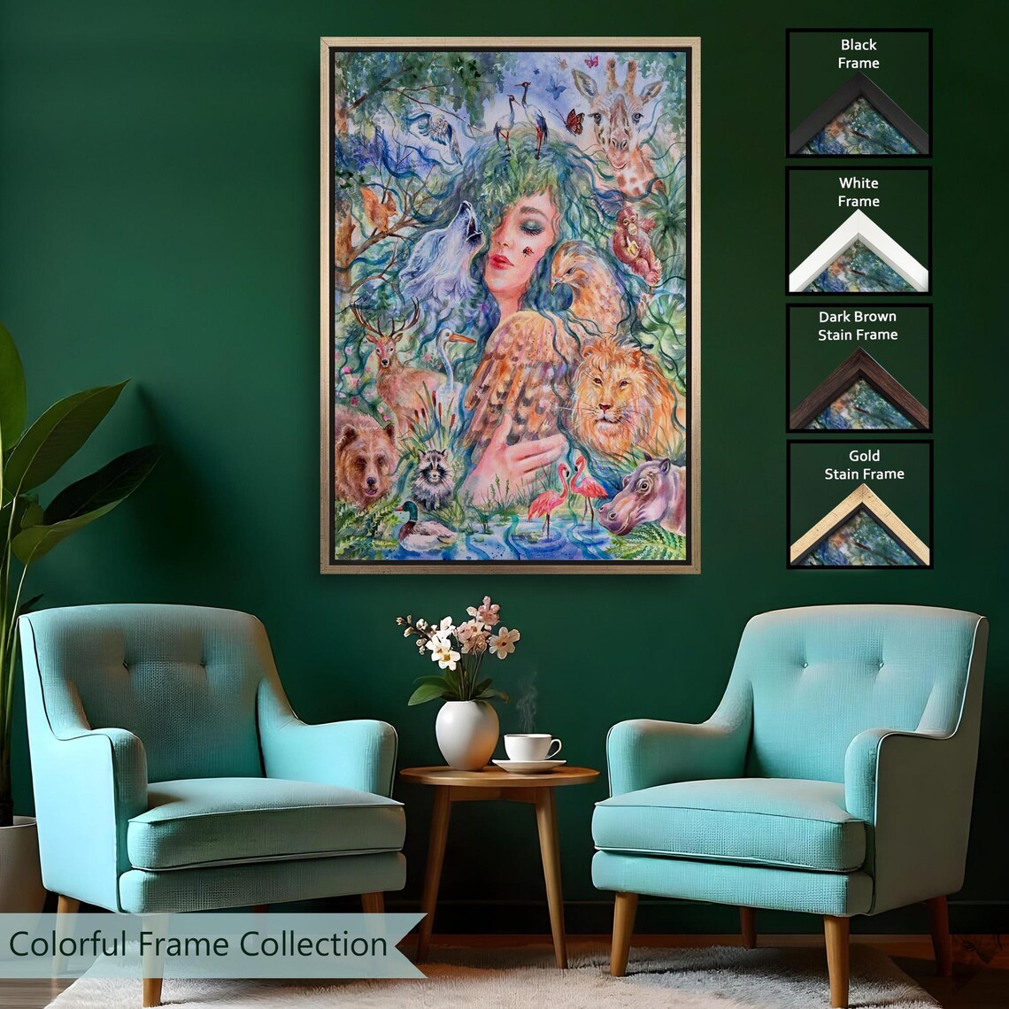 Mother Nature Woman Surrounded By Wild Animals Jungle Dream Wall Art - Image 2