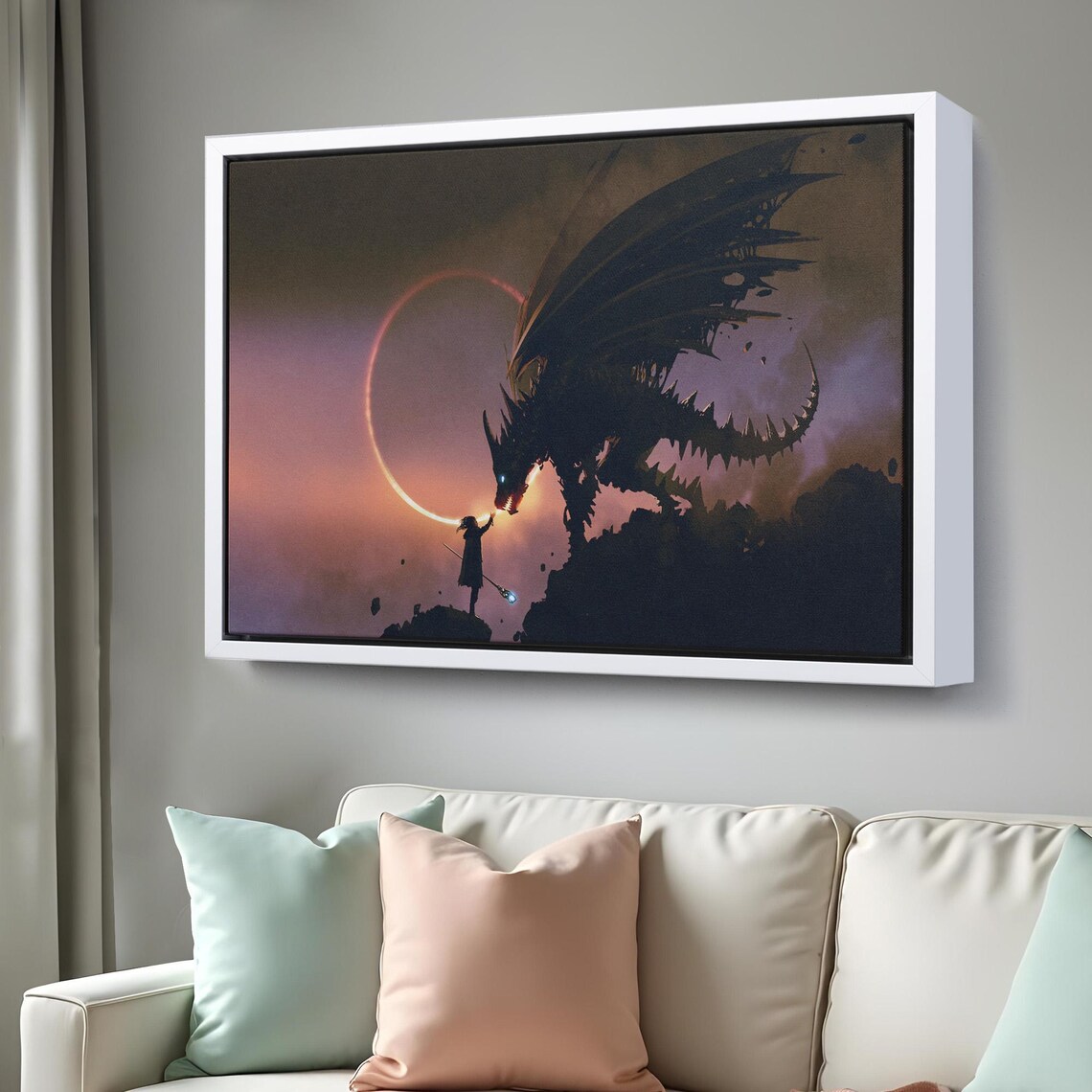 Dark Dragon Warrior Eclipse Sky Epic Fantasy Art Dramatic Wall Art Poster - Image 3