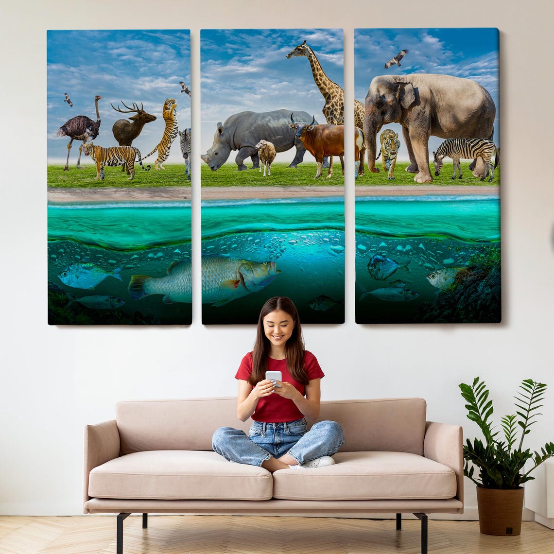 Wildlife Animals Kingdom Elephant Giraffe Zebra Fish Collage Poster - Image 2