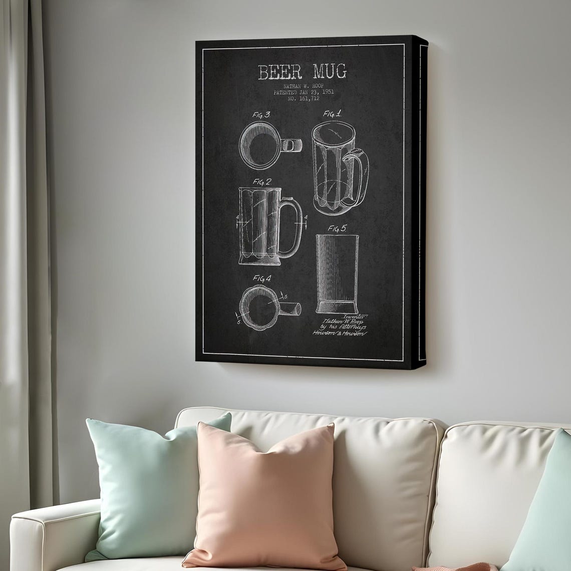 1951 Beer Mug Patent Drawing Decorative Wall Art Home Decor Classic Art Room Decor Wall Art