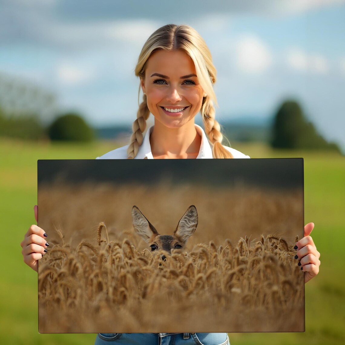 Roe Deer Peeking Out Of Golden Wheat Field Wildlife Photo Poster - Image 5
