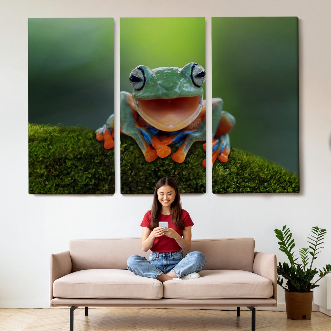 Smiling Tree Frog Happy Green Frog Macro Photography Cute Wall Art - Image 2