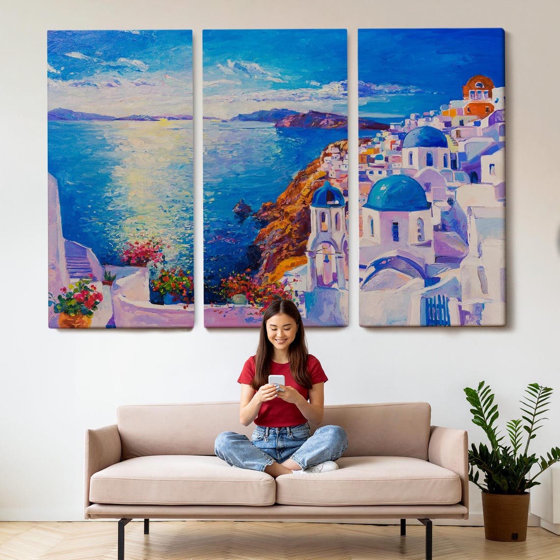 Santorini Greece Oia Blue Domes Caldera Sunset View Travel Art Poster - Image 2