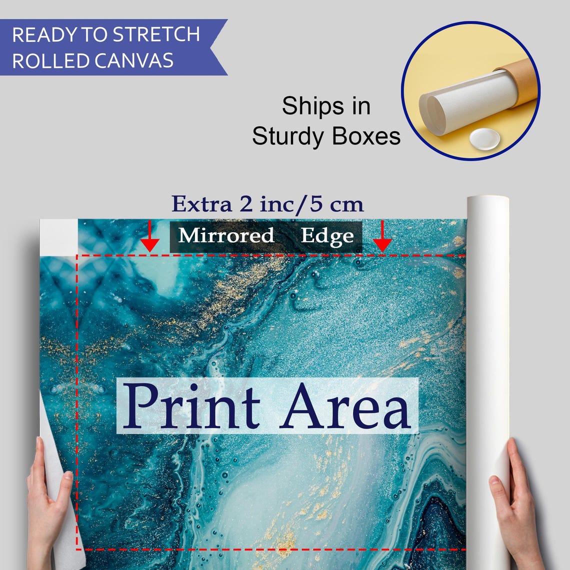 Abstract Teal Ocean Marble Swirl Gold Accent Modern Wall Art Print - Image 4