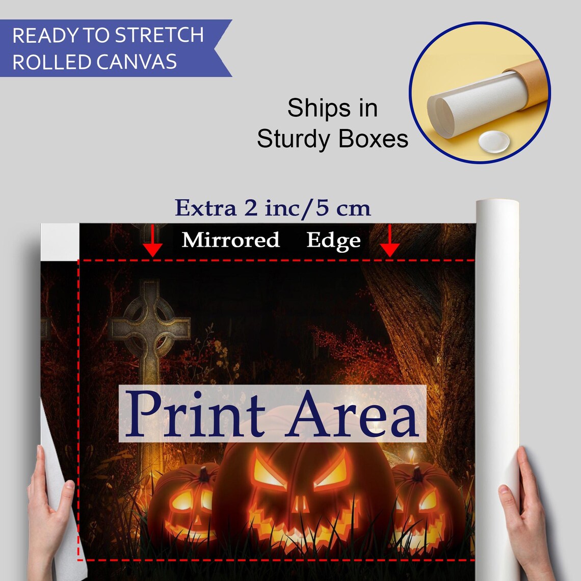 Glowing Carved Pumpkins Dark Cemetery Night Halloween Art Poster - Image 4