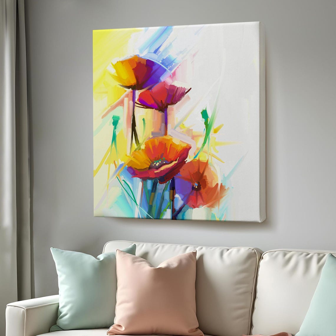 Abstract Poppy Flowers Colorful Expressive Brushwork Floral Art Poster