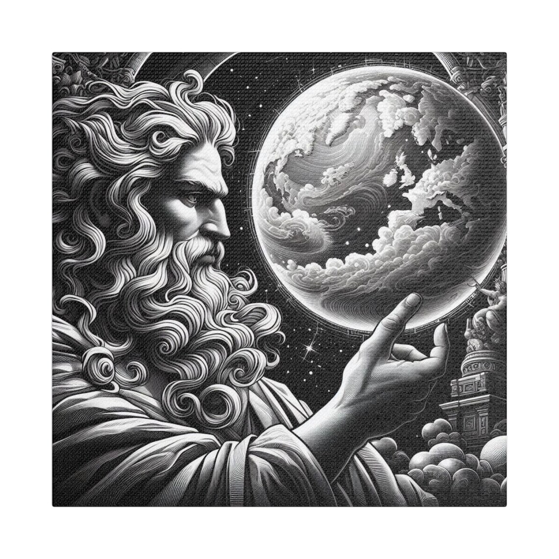 Zeus Touching the Earth Classical Engraving Style Poster Art - Image 2